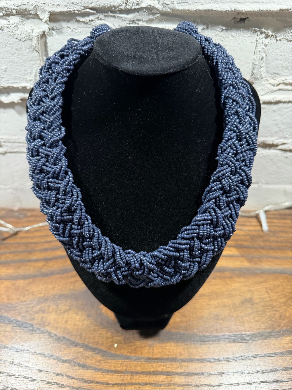 Charming Charlie Navy Braided Beaded Necklace